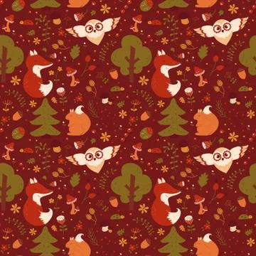Forest seamless pattern. Vector background. Stock Illustration