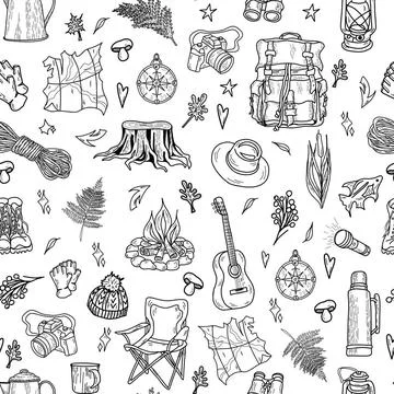 Forest seamless pattern. Wild nature. Camping watercolor seamless backgrou... Stock Photos