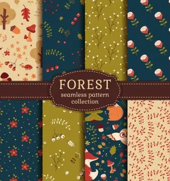Forest seamless patterns. Vector collection. イラスト素材
