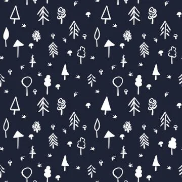 Forest seamless vector pattern in black and white Stock Illustration