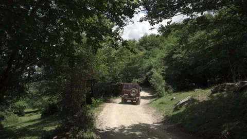 Forest Sicily 4x4 Off-road Vehicle Driven Along Dirt Road Nebrodi Park  Stock Footage