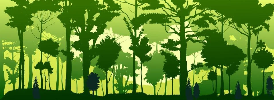 Forest silhouette deciduous. Vector. Summer landscape. Jungle. Stock Illustration