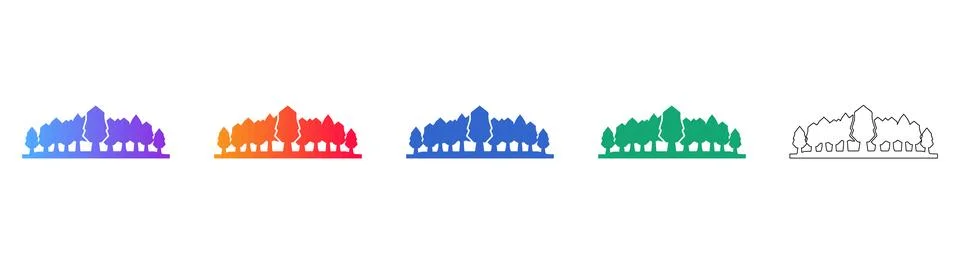 Forest Silhouette Icon Set in Five Styles Stock Illustration