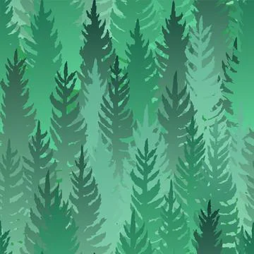 Forest silhouette scene. Seamless pattern. Landscape with coniferous trees. B Stock Illustration