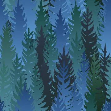 Forest silhouette scene. Seamless pattern. Landscape with coniferous trees. B Stock Illustration