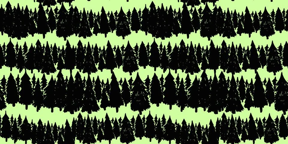 Forest silhouette seamless pattern on a light green background. Christmas tre Stock Illustration