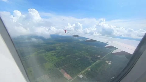 Forest, sky, cloud view from above airplane. Looking out the window of an a.. Stock Footage 293777574