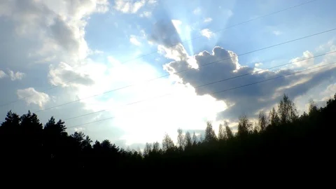 Forest Sky Moving Clouds and Power Line Wires Stock Footage 102876498