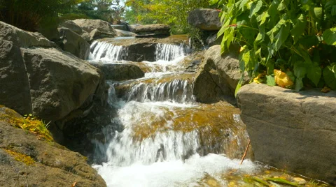 Forest stream running throught the stones close-up Stock Footage 63572041