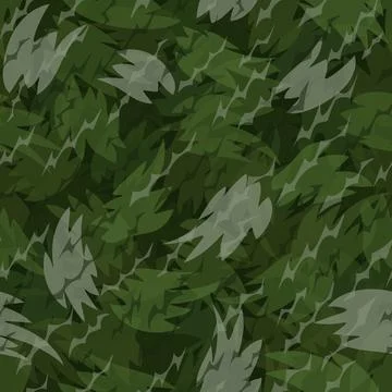 Forest style camouflage seamless pattern print. Shapes of foliage and branches Иллюстрация