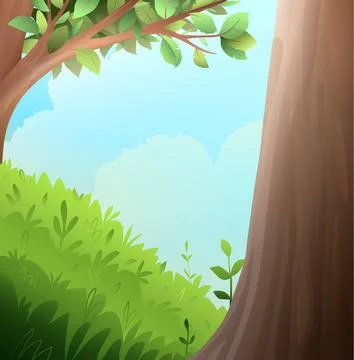 Forest in Summer or Spring Landscape Background Stock Illustration