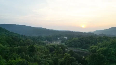 Forest, Sunset, Drone, Mountains, River Stock Footage 235614247