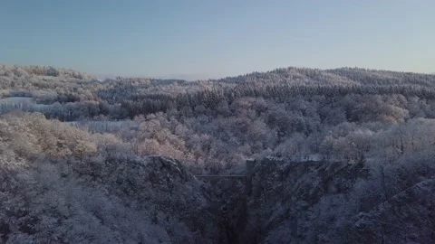 Forest sunset snow bridge 02 Stock Footage 146357659