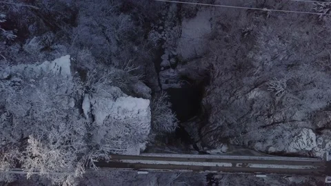 Forest sunset snow bridge 03 Stock Footage 146357540