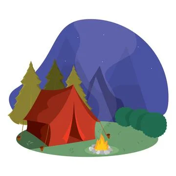 Forest tent at twilight. Vector Stock Illustration