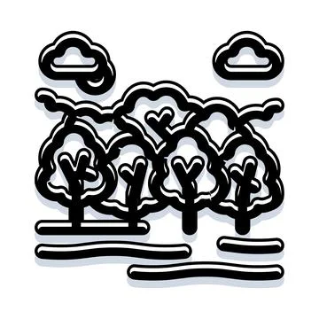 Forest theme icon with trees and clouds Stock Illustration
