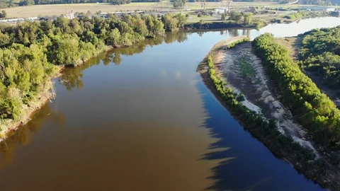 Forest top view drone red river louisiana Stock Footage 121426947