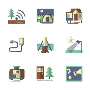 Forest tourism flat vector icons Stock Illustration