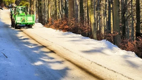 Forest Tractor Snow Winter Work Scene Stock-Footage 301825466