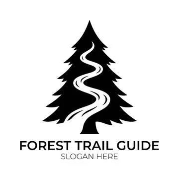 Forest Trail Guide Logo Design with Pine Trees and Mountain Pathway Stockillustratie