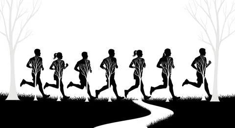 Forest Trail Runner Silhouette Collection Stock Illustration