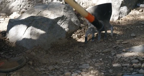 Forest trail work on mountain biking and hiking trail with tools Stock-Footage 96918236