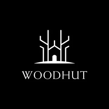 Forest tree and the hut logo icon vector template on black background Stock-Illustration