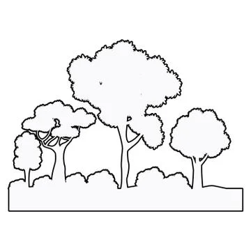 Forest tree bsuhes natural ecosystem outline Stock Illustration