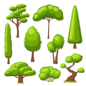 Forest tree collection. Simple trees, green environment isolated elements Stock Illustration
