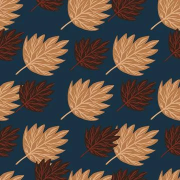 Forest tree foliage seamless pattern with hand drawn beige and brown leaves e Stockillustratie