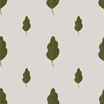 Forest tree oak seamless pattern with hand drawn green leaves elements. Light Stock Illustration