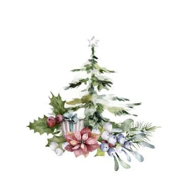 Forest tree. Set spruce trees scandinavian set illustrations isolated on white Stock Illustration