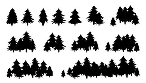 Forest tree textured black shape silhouette vector Stock Illustration