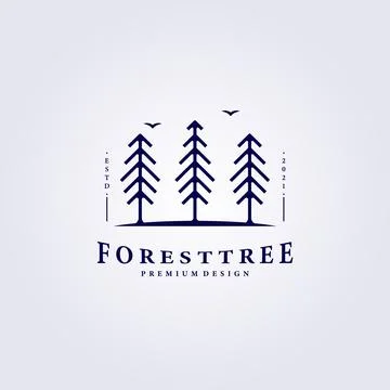 Forest tree wood simple logo line art vector illustration design icon symbol  Stock Illustration