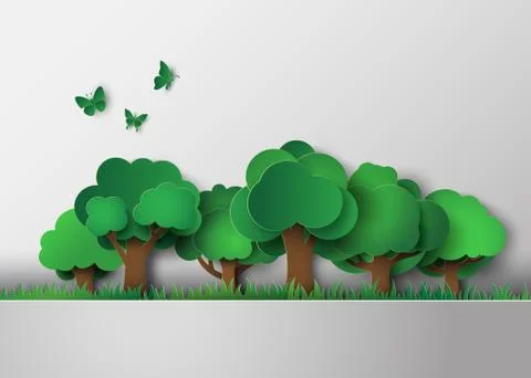 Forest with trees and grass. Illustrazione stock