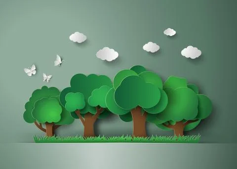 Forest with trees and grass. Stock Illustration
