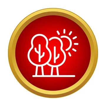 Forest trees and sun environmental red button icon Stockillustratie