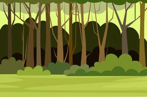 Forest trees background. Glade in the thicket. Beautiful green summer landscape Stock Illustration