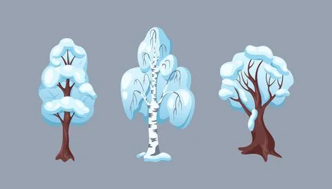 Forest trees covered with snow flat color vector objects Stock Illustration