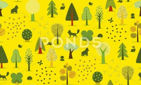 Forest trees seamless pattern Stock Illustration