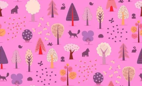 Forest trees seamless pattern Stock Illustration