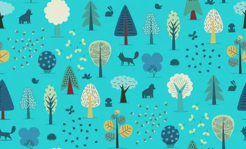 Forest trees seamless pattern Illustrazione stock