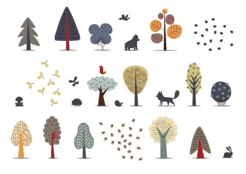 Forest trees set Stock Illustration