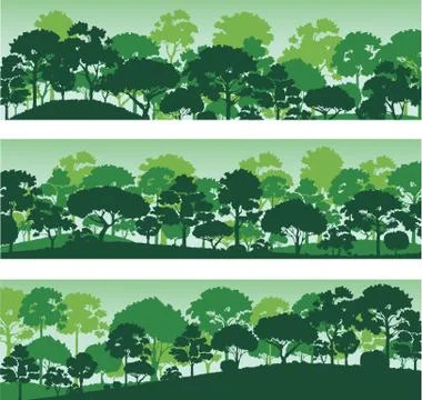 Forest trees silhouettes , forest landscape template banner Stock Illustration