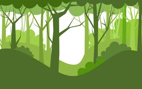 Forest trees vector. Dense wild plants with tall, branched trunks. Summer gre Stock Illustration