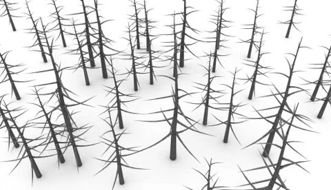 Forest with trees without leaves on white background Stock Illustration