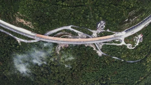 Forest Vapor Clouds Mist Moisture Timelapse Mountain Road Construction Stock Footage 237357776