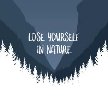 Forest vector background landscape with silhouettes of trees and mountains Stock Illustration