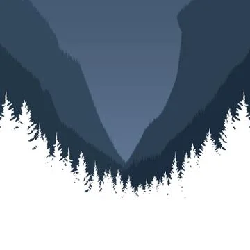 Forest vector background landscape with silhouettes of trees and mountains Stock Illustration