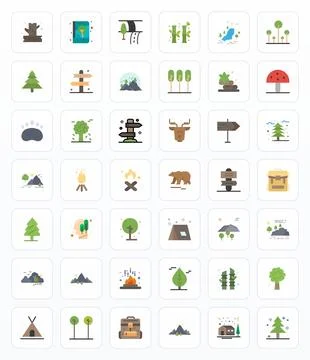 Forest Vector Icon Repository containing 42 Flat 256x256 Pixel Optimized gr.. Stock Illustration